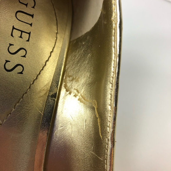 Guess Gold Sequin Peep Toe Party Stiletto Heels - Picture 8 of 8